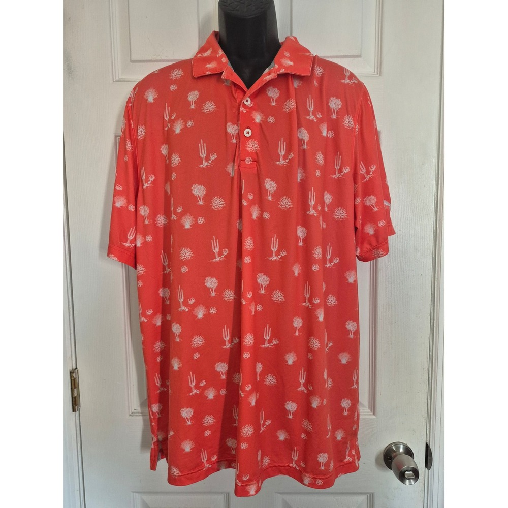 Puma Golf Polo Shirt Mens XL Coral Desert Cactus All Over Print Short Sleeve